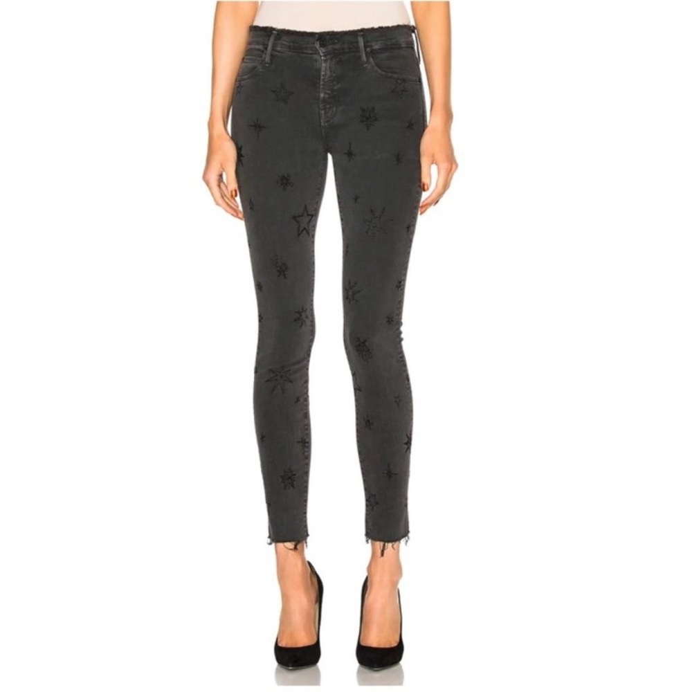 🖤 Mother Double Fray Charmer Jeans Size 28 Written In The Stars Grey black